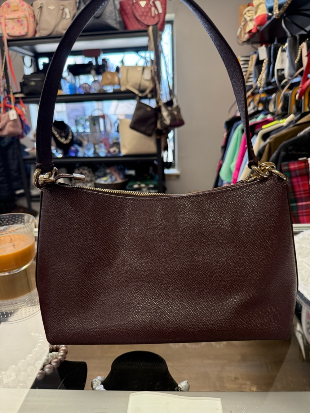 Coach Burgundy Shoulder Bag with Gold Hardware - Picture 5 of 10